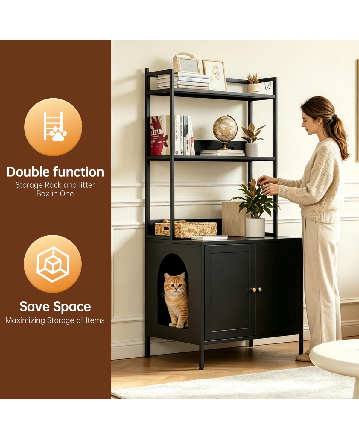 Boyel Living Cat Litter Box Enclosure 57 Inch Metal Cabinet with Shelves Modern Design