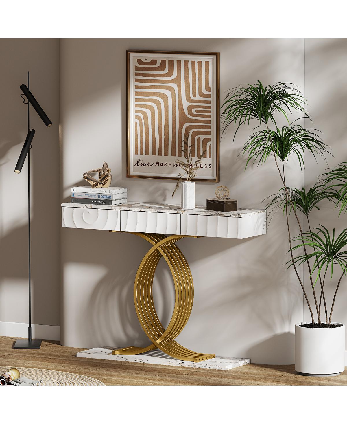 Streamdale Furniture 47.3" Narrow Entryway Table with 3 Drawers and Metal Frame,