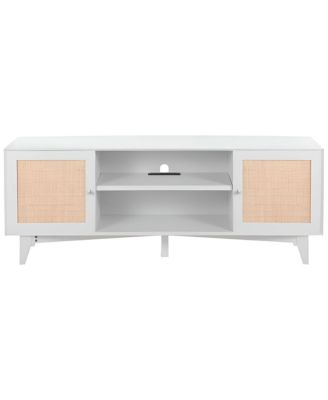 TV Stand with Rattan Door and Storage Shelves, Modern Media Console for Living Room