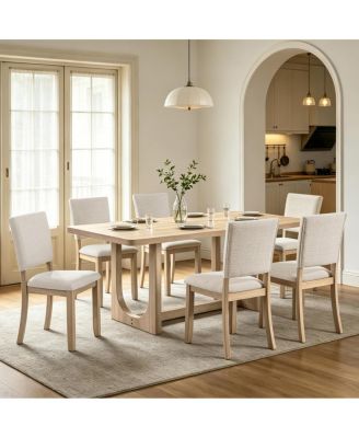 7-Piece 68" Rectangular Dining Table Set with 6 Upholstered Chairs