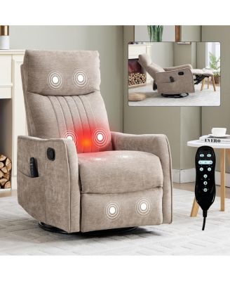  Khaki Fabric Heat and Massage Rocker Swivel Recliner
