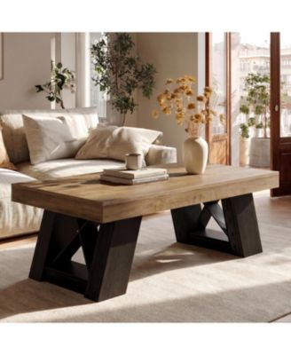 55" Extra Large Coffee Table for Living Room, with Reinforced X-Frame Legs