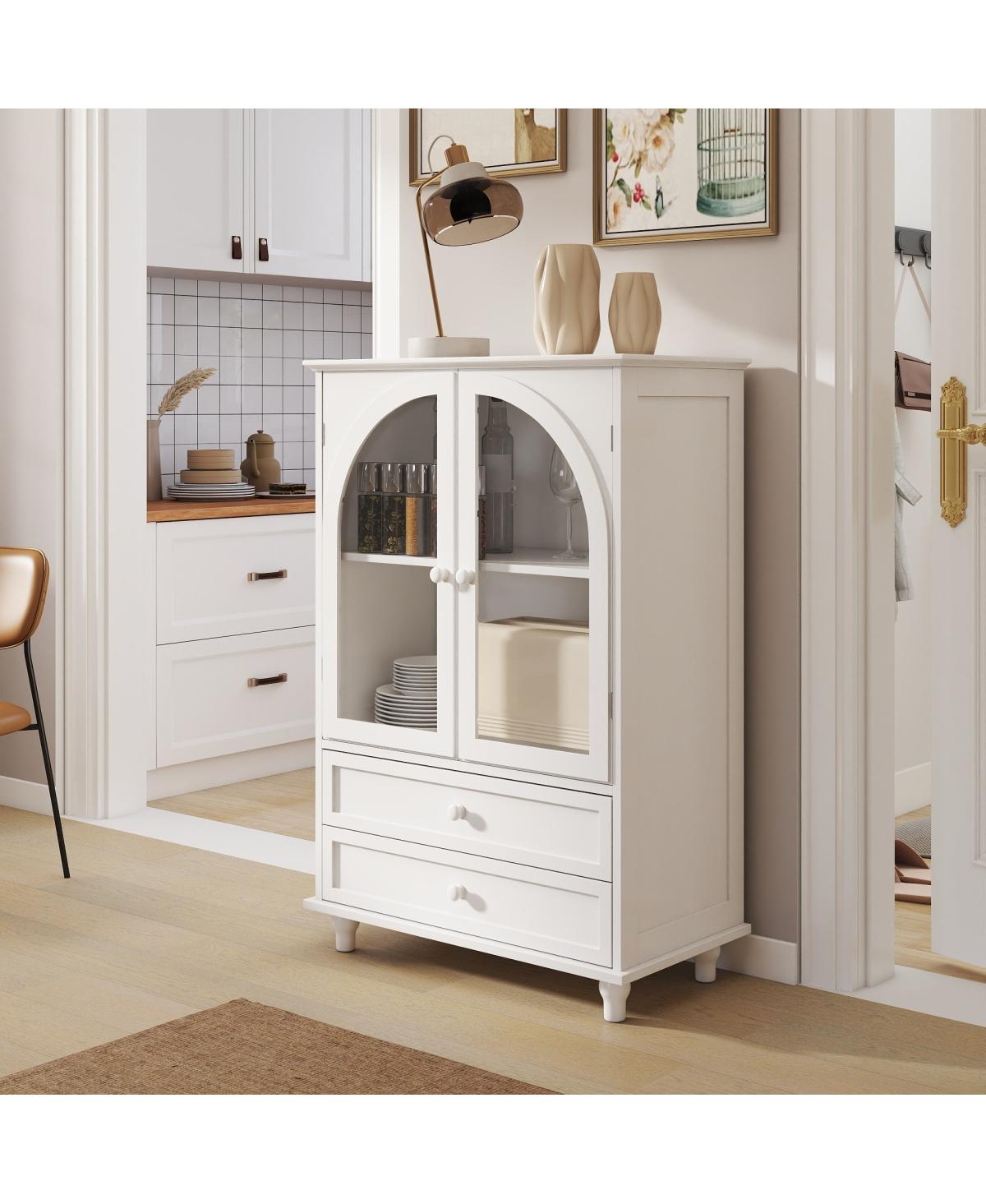 Streamdale Furniture Farmhouse Arched Glass Buffet Cabinet - White