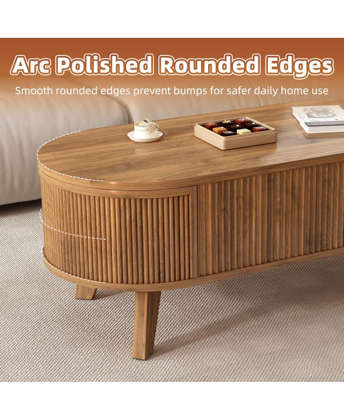 Streamdale Furniture Fluted Lift Top Oval Coffee Table with Storage