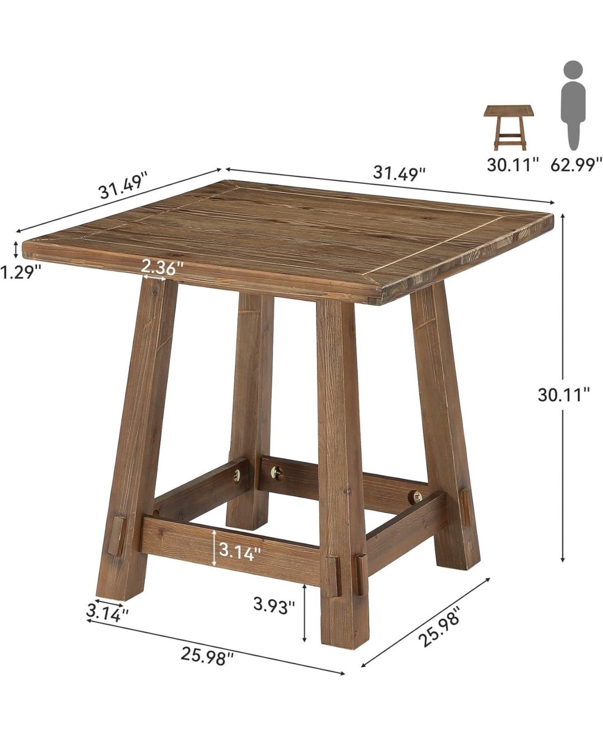 Tribesigns Solid Wood Square Dining Table for 4, Farmhouse