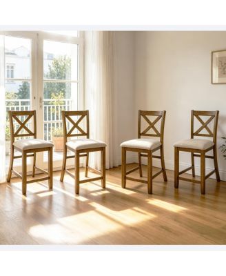  Oak Counter Height Dining Chairs Set of 4 with Padded Seat