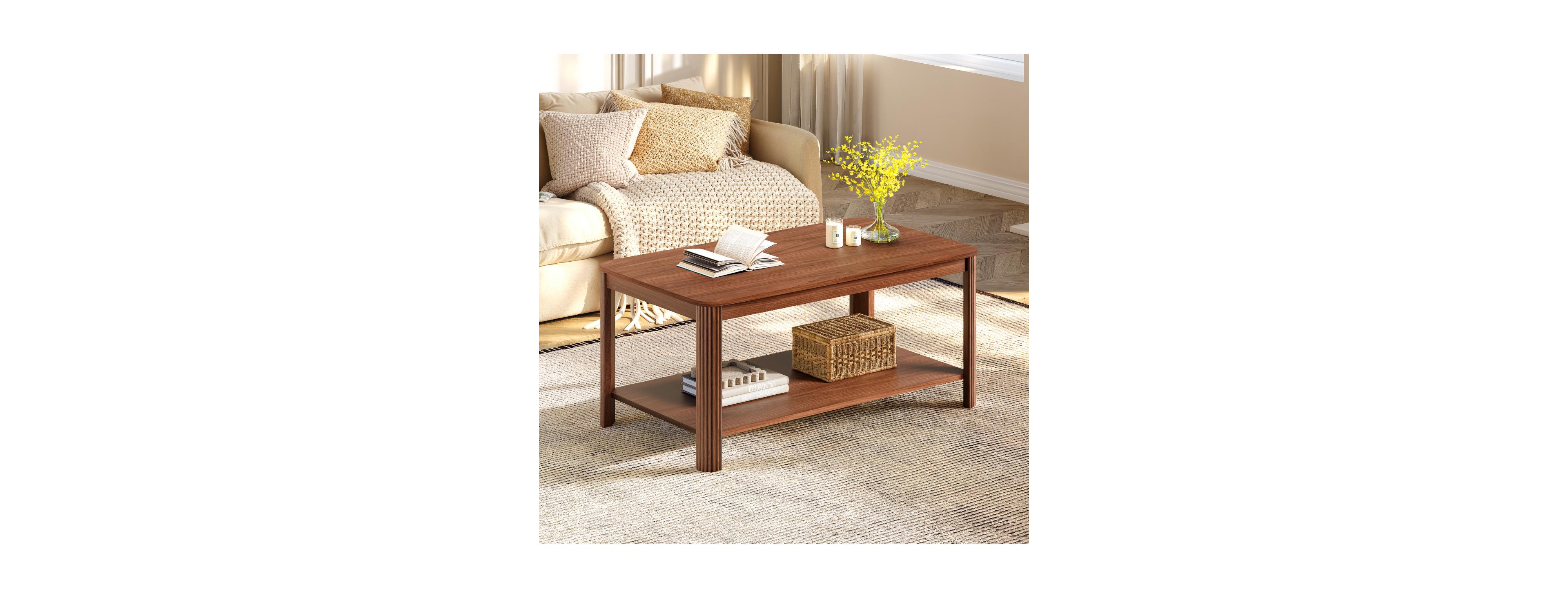 Streamdale Furniture Arc Corner Wood 2-Tier Coffee Table