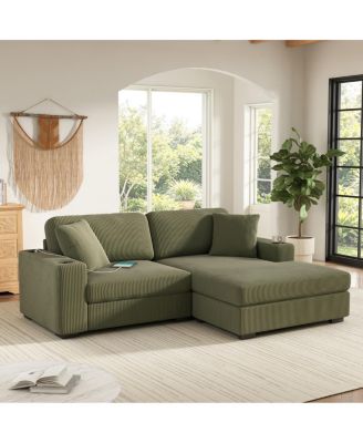Streamdale  Furniture 86.5" Corduroy L-Shaped Sectional Sofa with USB Ports and Cup Holders