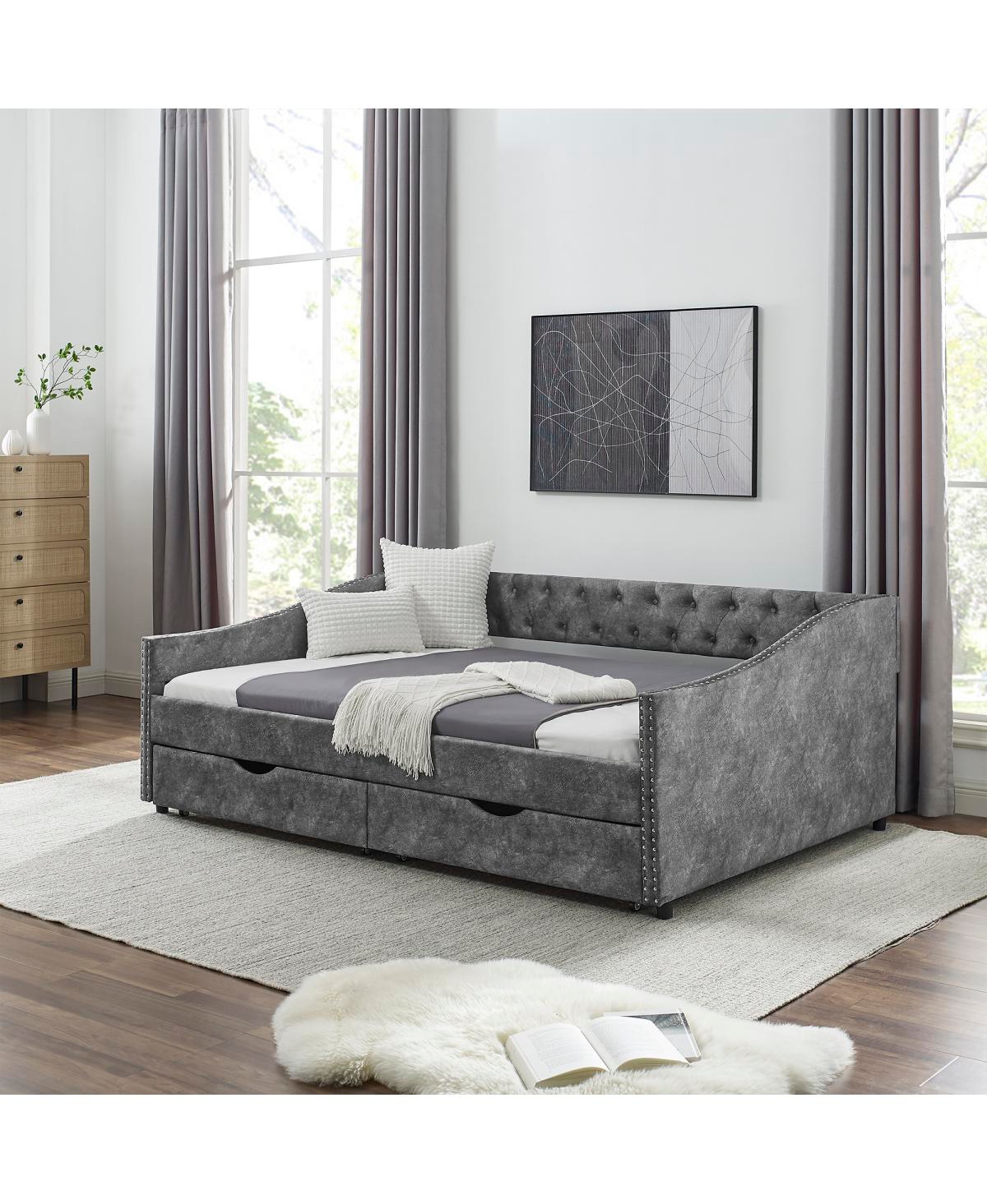 Streamdale Furniture Full Size Upholstered Tufted Daybed with Storage Drawers
