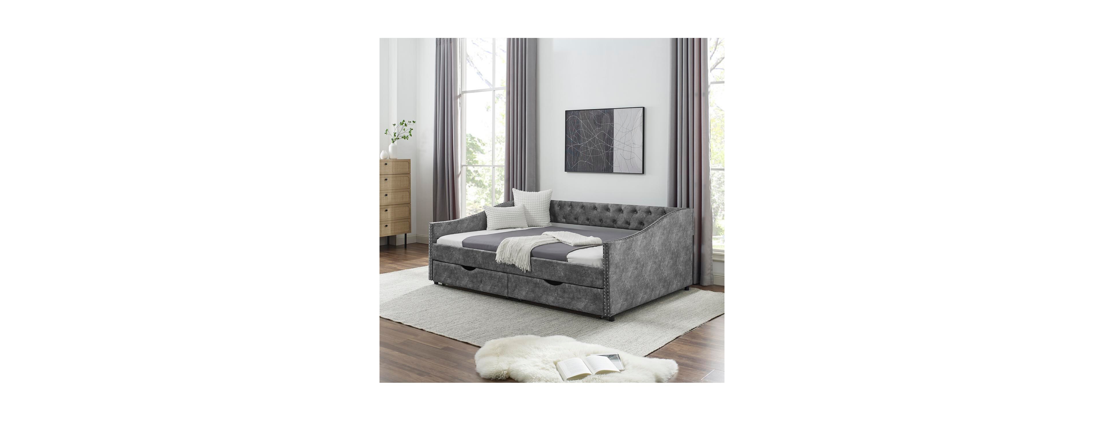 Streamdale Furniture Full Size Upholstered Tufted Daybed with Storage Drawers