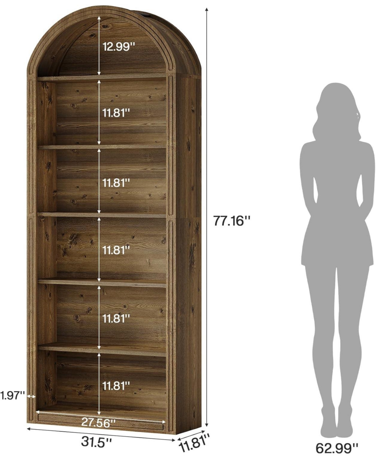 Tribesigns 6-Tier Arched Bookshelf with Open Shelves