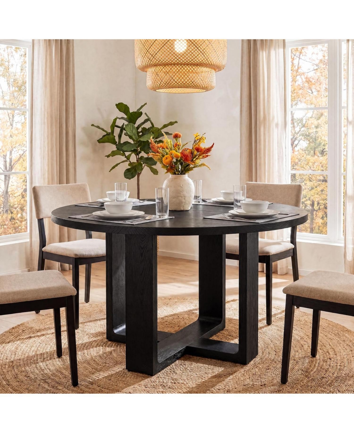 Tribesigns 47.24" Round Dining Table for 4-6 People, Solid Wood