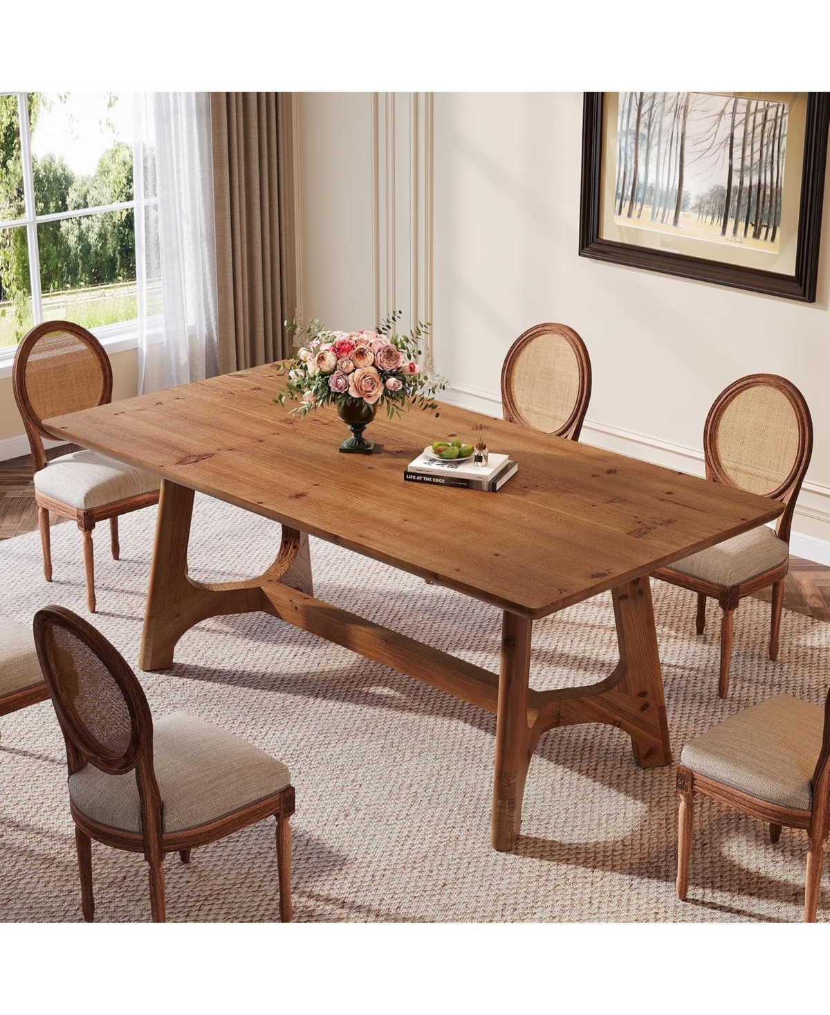 Tribesigns Solid Wood Dining Table for 4-6, 63-Inch Long - Brown