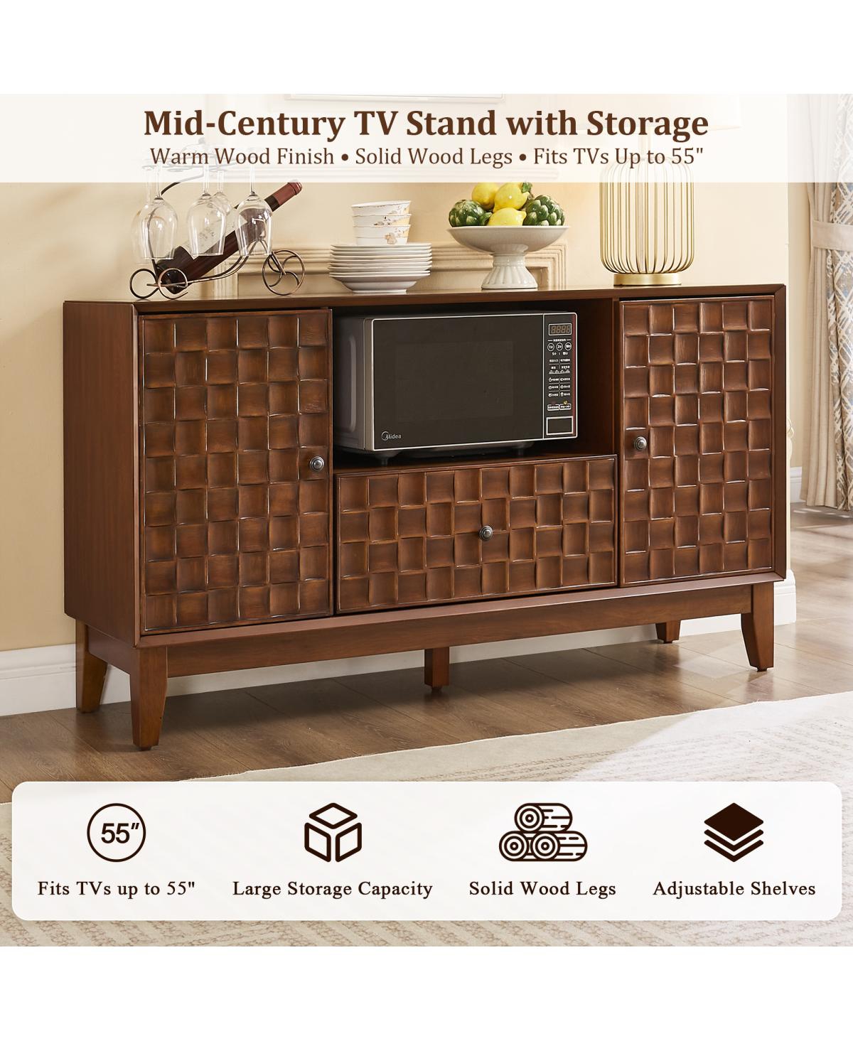 Streamdale Furniture Mid-Century Tv Stand for TVs Up to 55" with Storage Cabinet