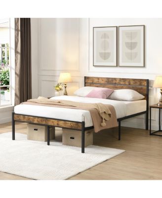  King Size Wood Headboard Metal Platform Bed Frame with Storage