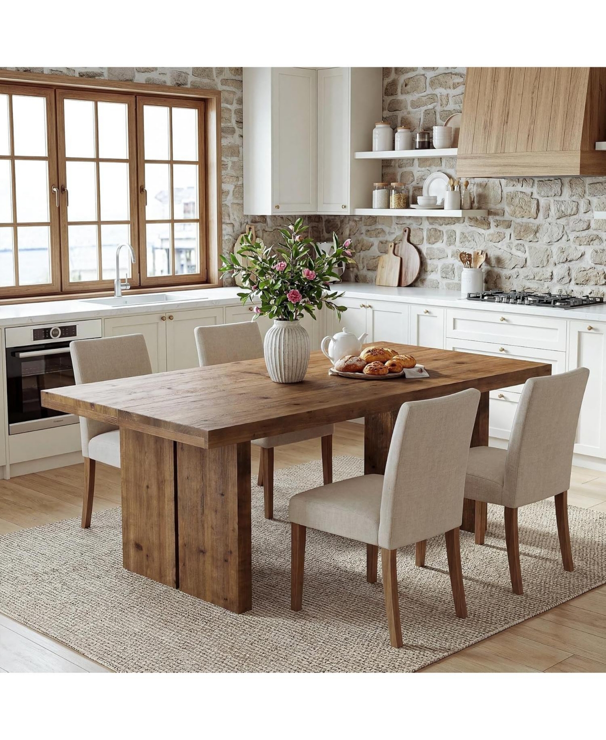Tribesigns 63" Solid Wood Dining Table for 6, Farmhouse Kitchen Table