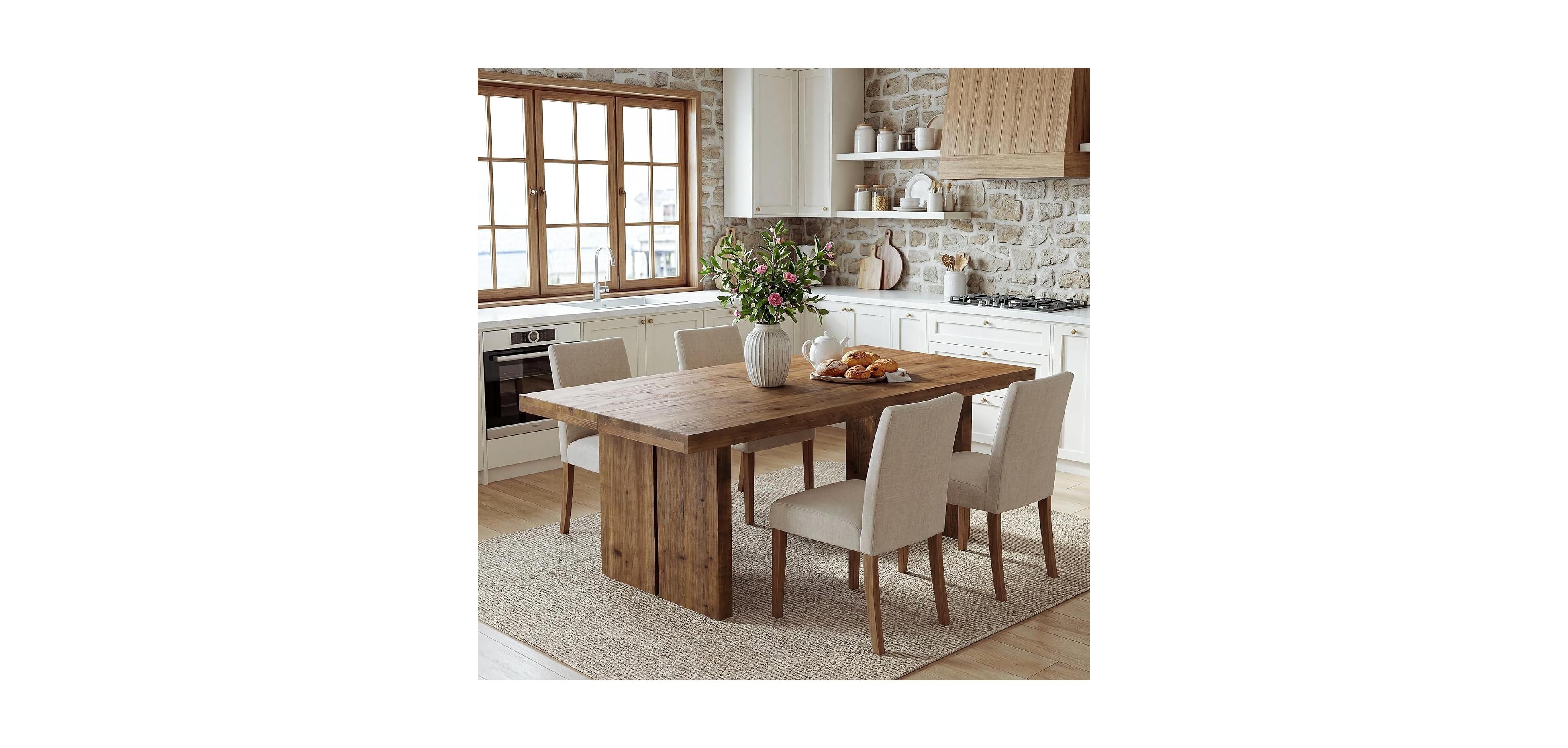 Tribesigns 63" Solid Wood Dining Table for 6, Farmhouse Kitchen Table