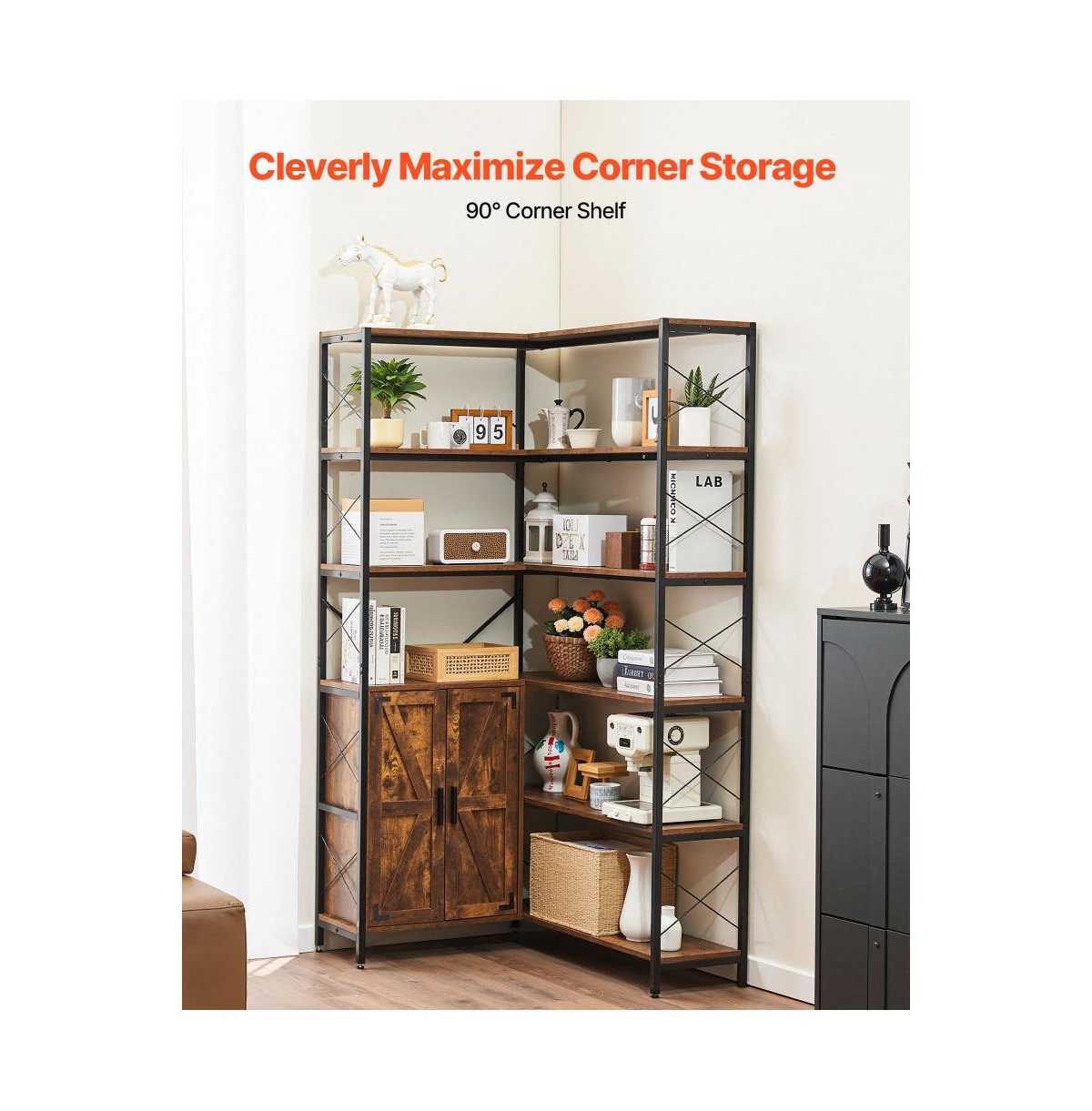 Slickblue Tall L Shaped Corner Bookcase with 10 Shelves, Storage Cabinet and Barn Door Design