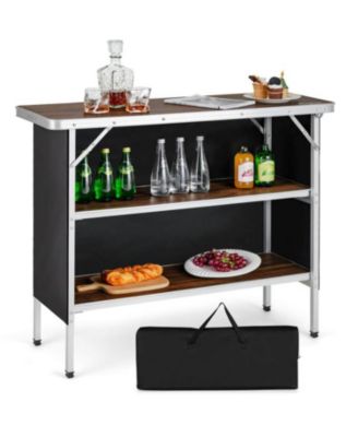 Folding Camping Table with 2-Tier Open Shelves for Outdoor BBQ-Coffee