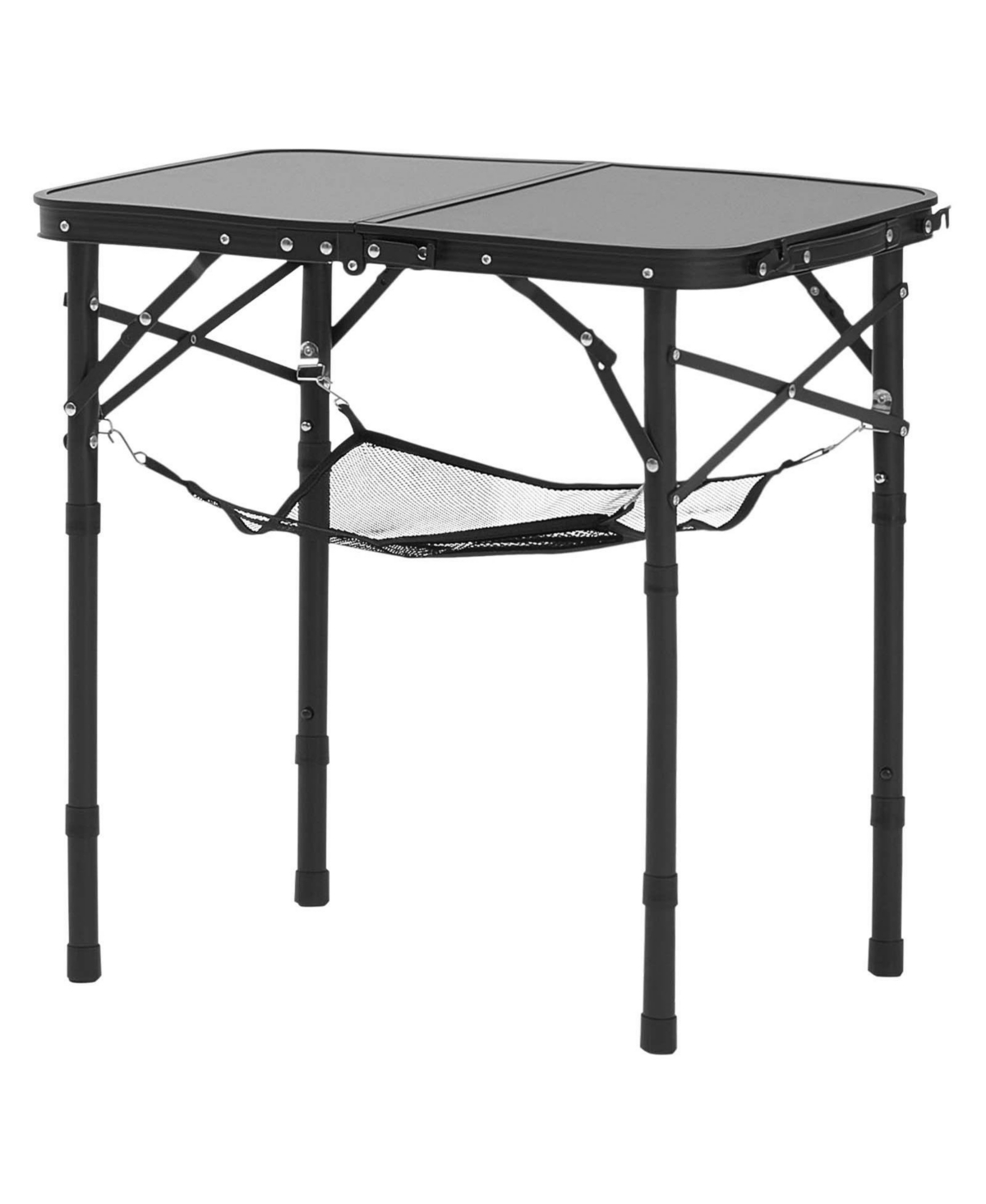 Mountaintop Folding Camping Table, Adjustable Height Side Tables, Aluminum Mdf Beach Table with Mesh Layer, Carrying Handle, Lightweight Compact