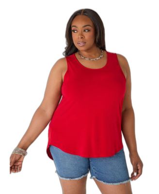 Plus Size Scoop Neck Laser Cutout Tank
