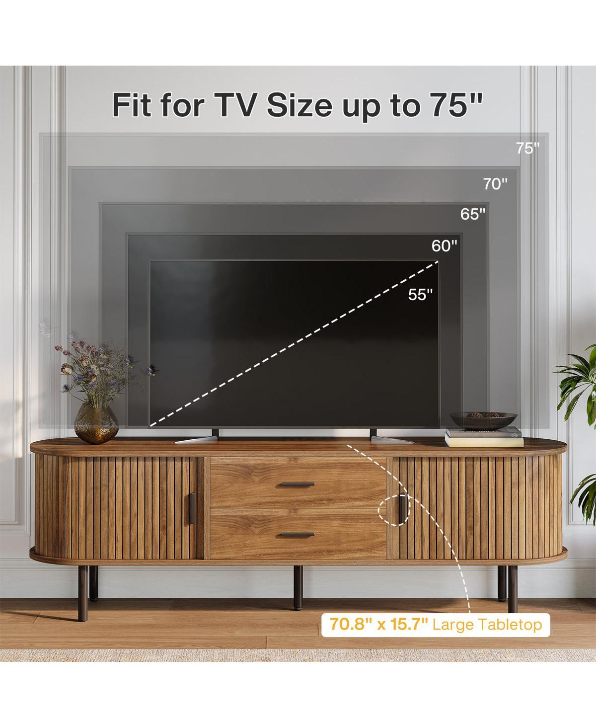 Tribesigns 70" Mid-Century Tv Stand with Sliding Doors and Shelves