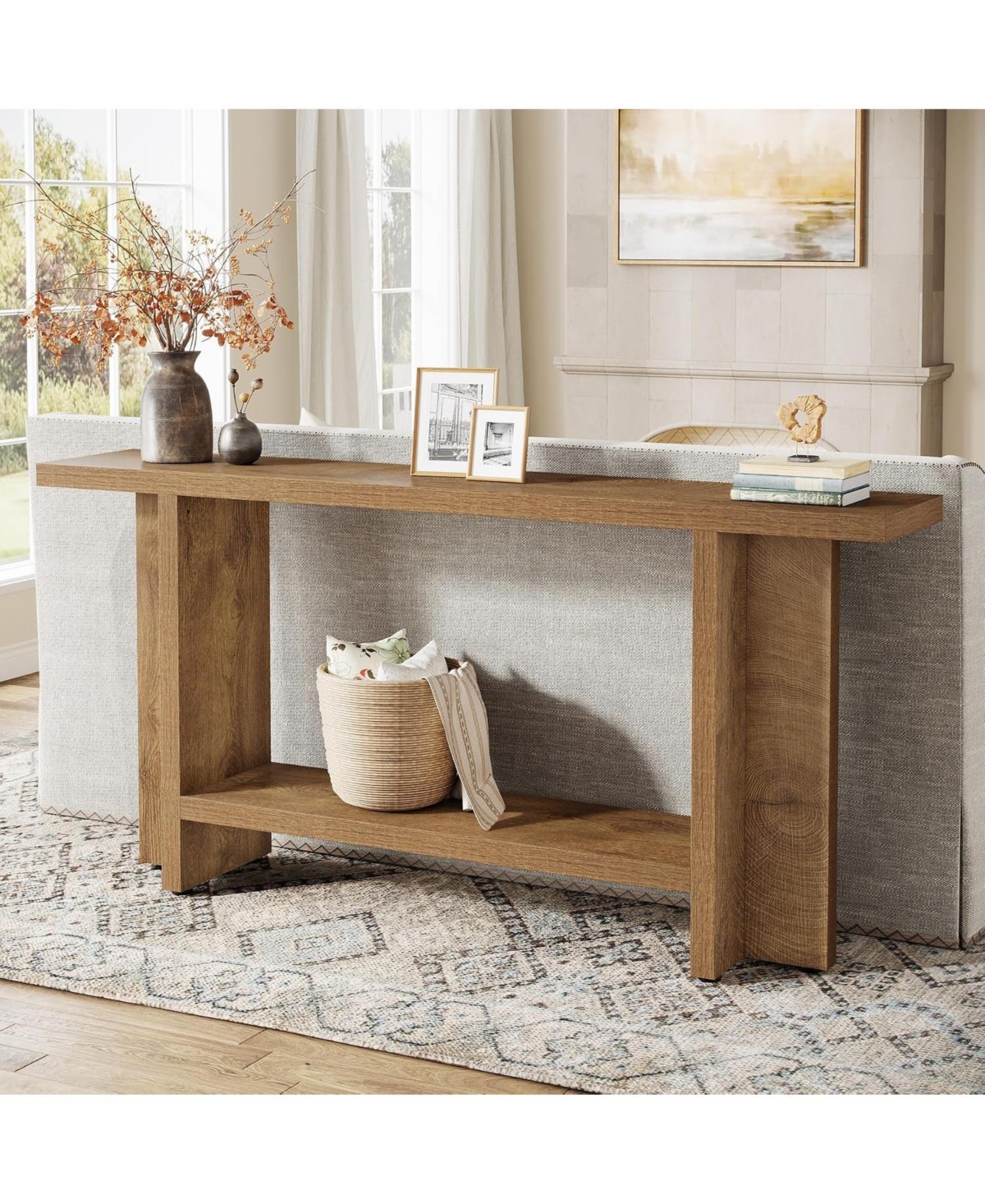 Tribesigns 59" Farmhouse Console Table with 2-Tier Storage