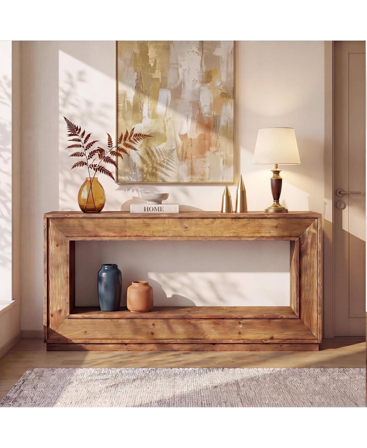Tribesigns 63" Solid Wood Farmhouse Console Table with Storage