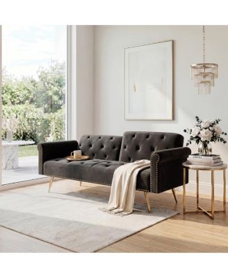 69.7" Velvet Convertible Sofa Bed with Nailhead Trim
