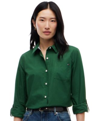 Women's Classic Poplin Roll-Tab Long-Sleeve Shirt