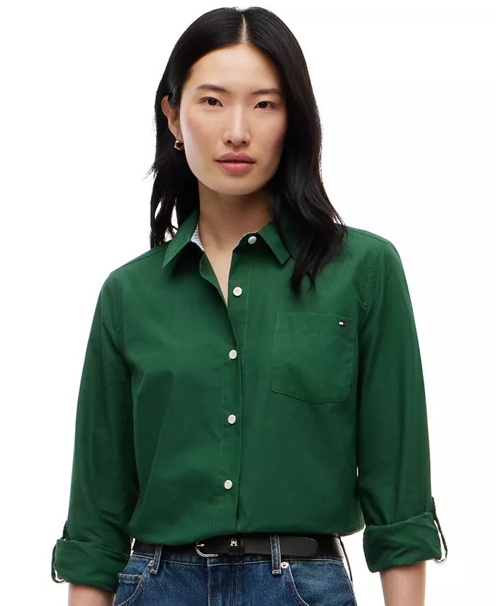 Women's Classic Poplin Roll-Tab Long-Sleeve Shirt - thumbnail 10