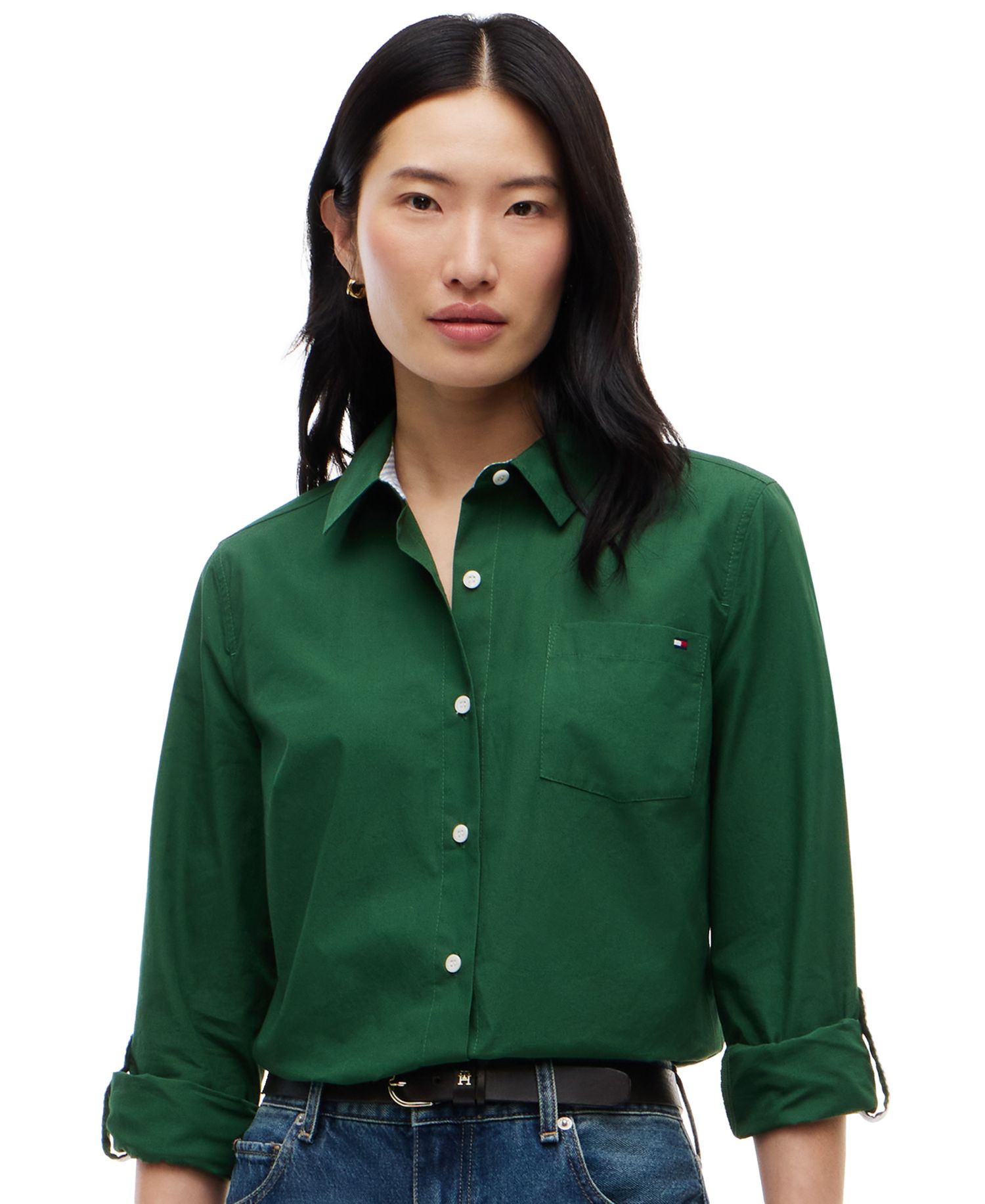 Women's Classic Poplin Roll-Tab Long-Sleeve Shirt
