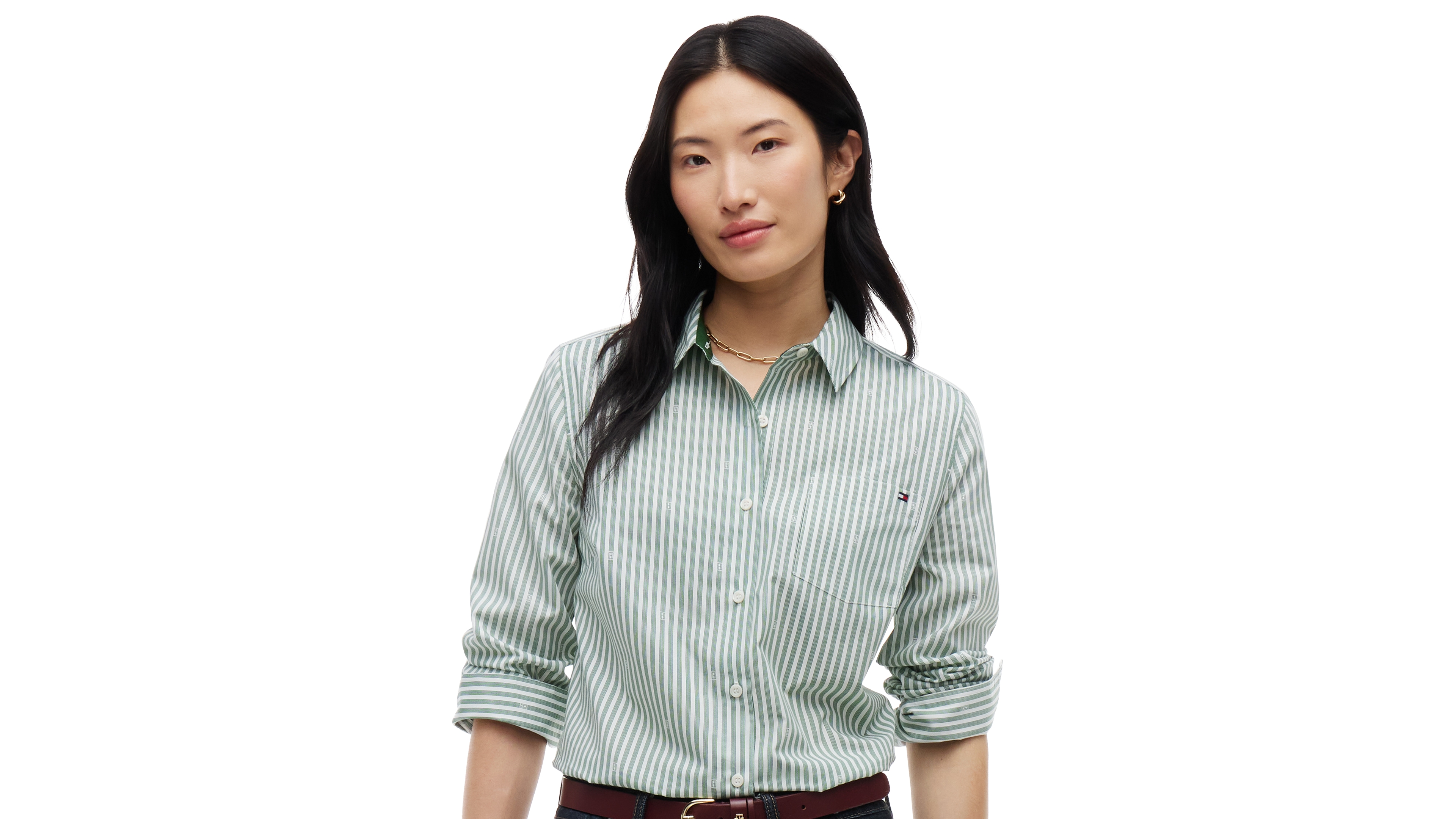Tommy Hilfiger Women's Printed Button-Front Roll-Tab Shirt