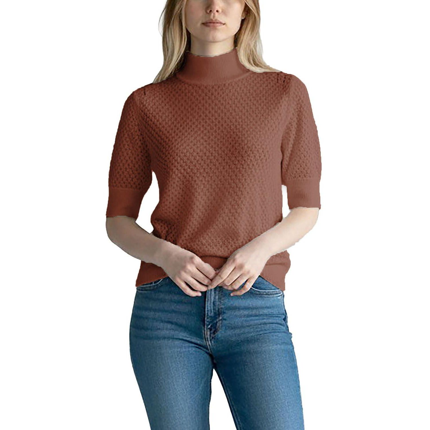 Women's Organic Cotton Diamond Stitch Mock Neck Sweater