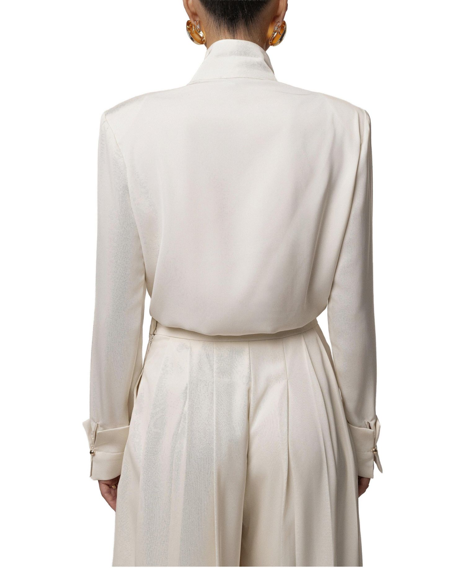 Women's Visionary Pleated Deep-Plunge Long-Sleeve Bodysuit