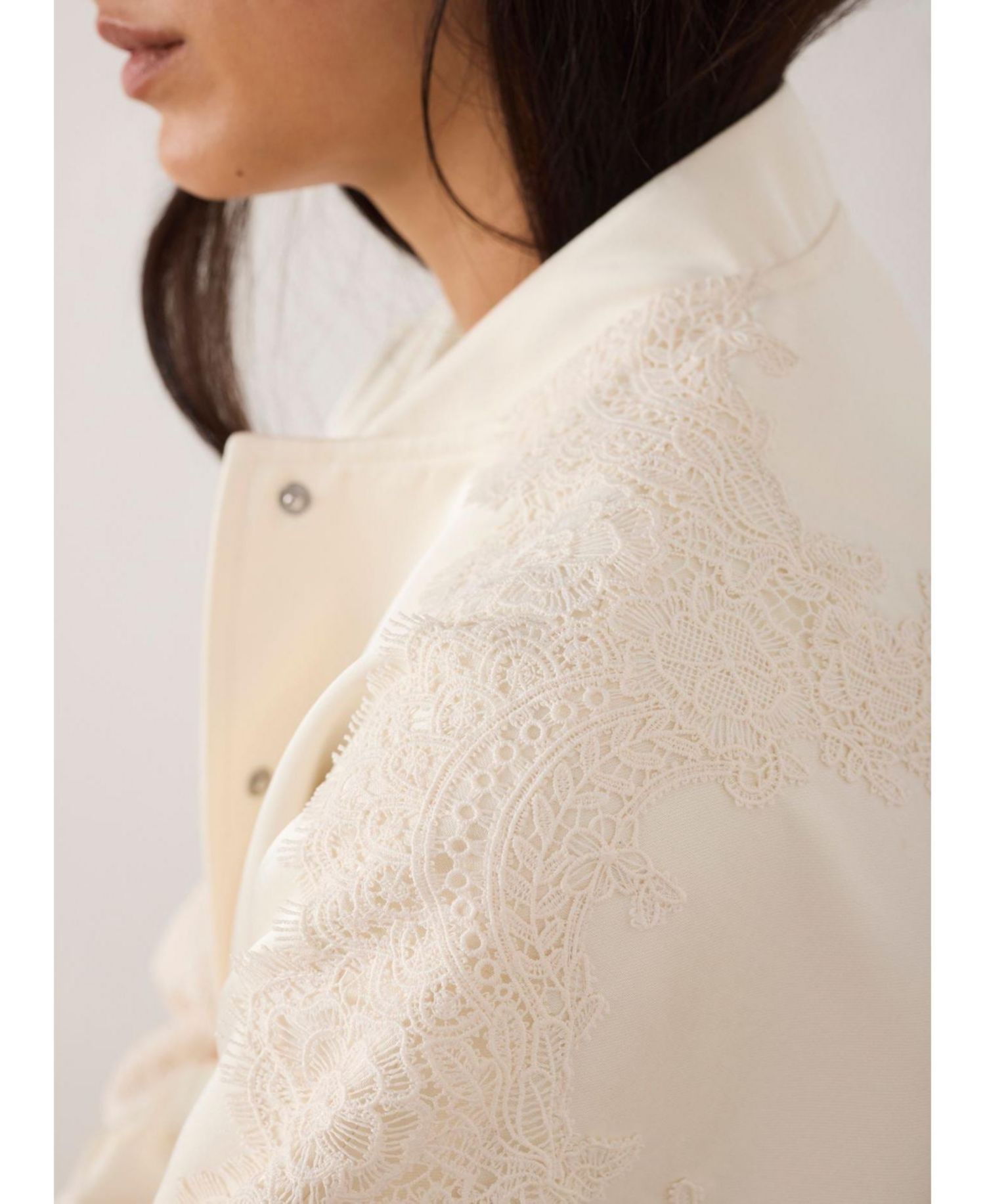 Women's Satin Lace-Trim Bomber Jacket