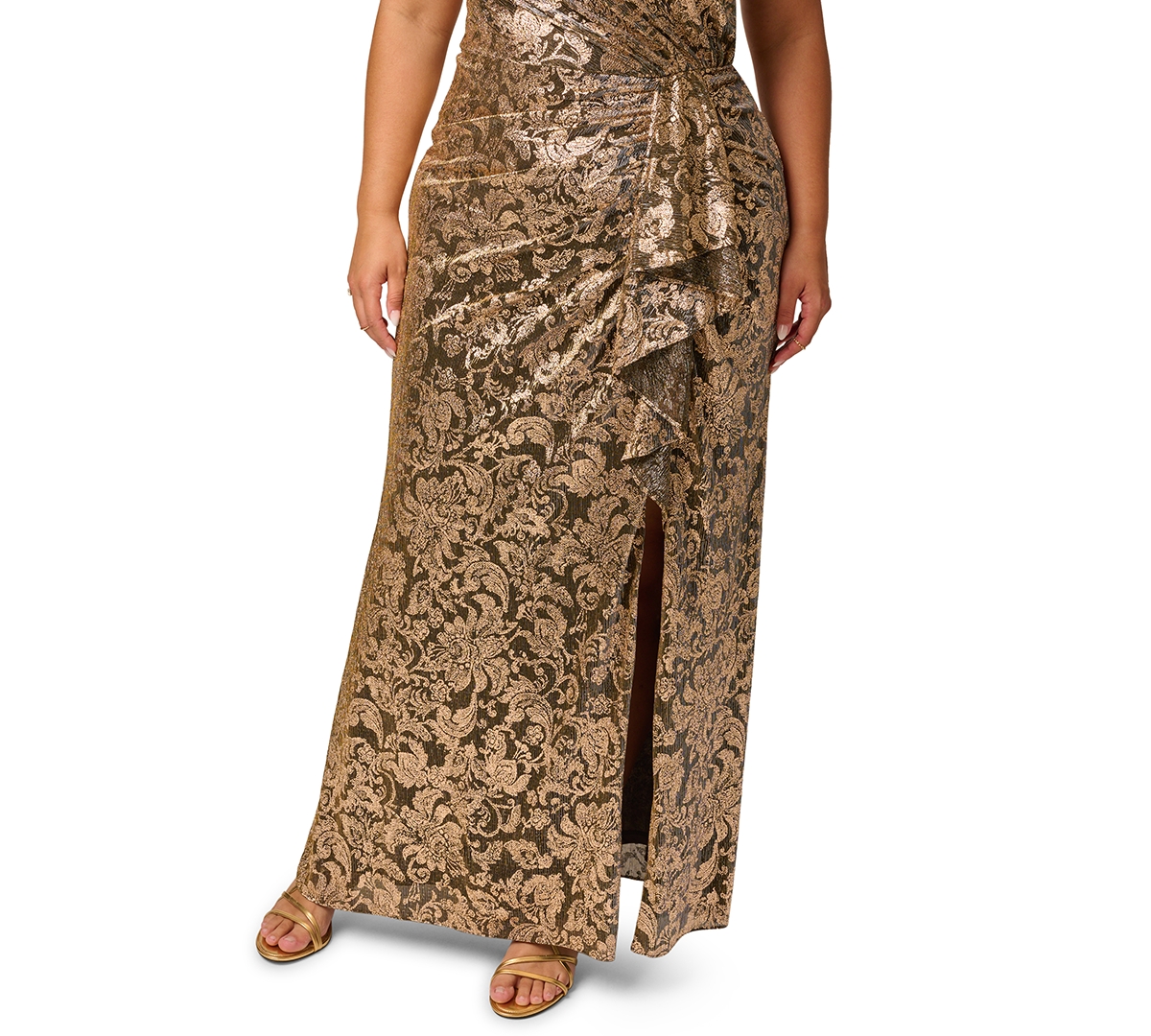 Adrianna Papell Petite Metallic-Floral Asymmetrical Neckline Sleeveless Gown