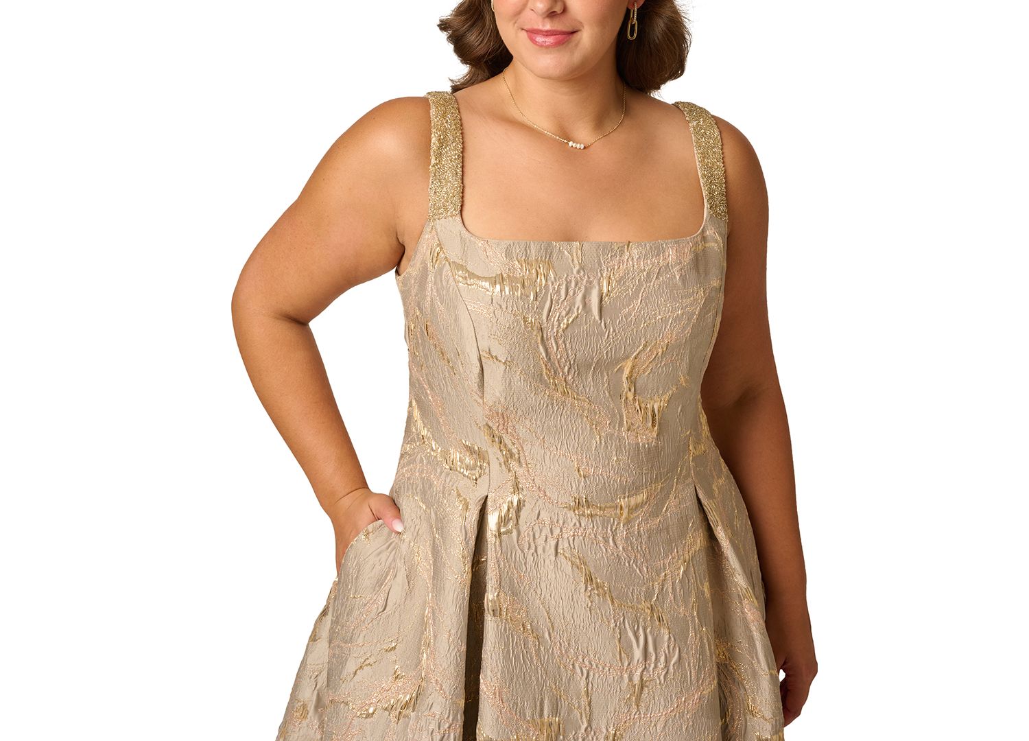 Plus Size Metallic Jacquard Fit & Flare Midi Dress