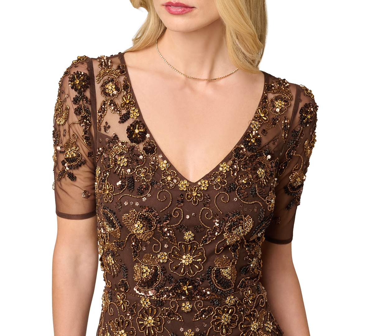 Adrianna Papell Petite Sequin V-Neck Gown