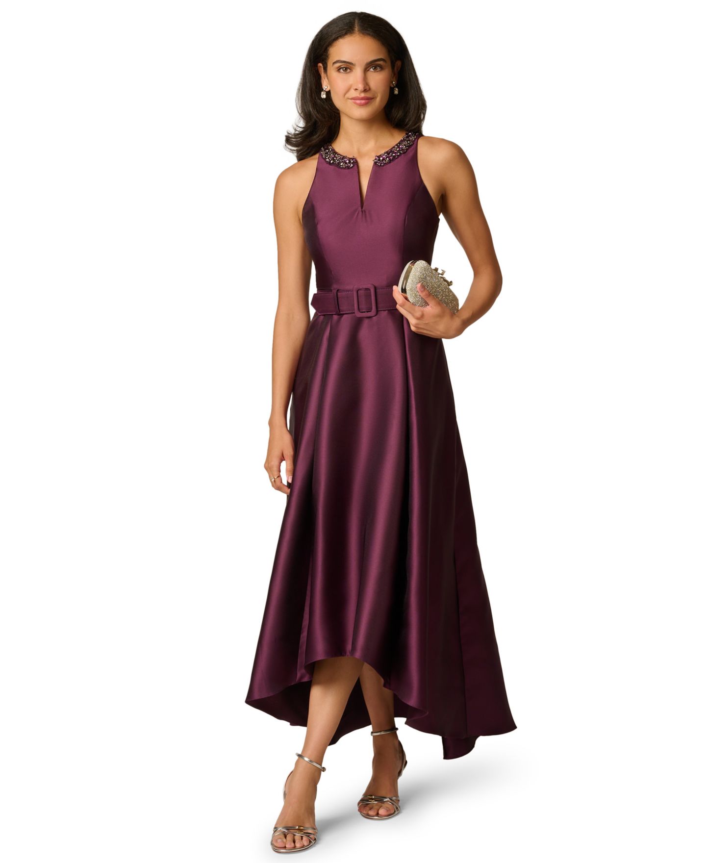 Женское платье Adrianna Papell Petite Pino Noir High-Low Beaded Gown, цвет: Чёрный — фото 2