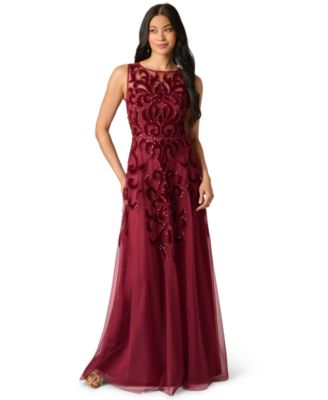 Women's Illusion Bead Mesh Long Beaded Dress