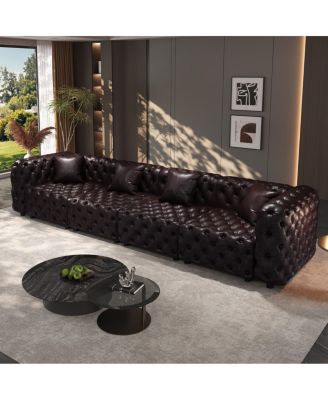 134.4" Modern Faux Leather Modular 4-Seater Sectional Sofa with Pillows