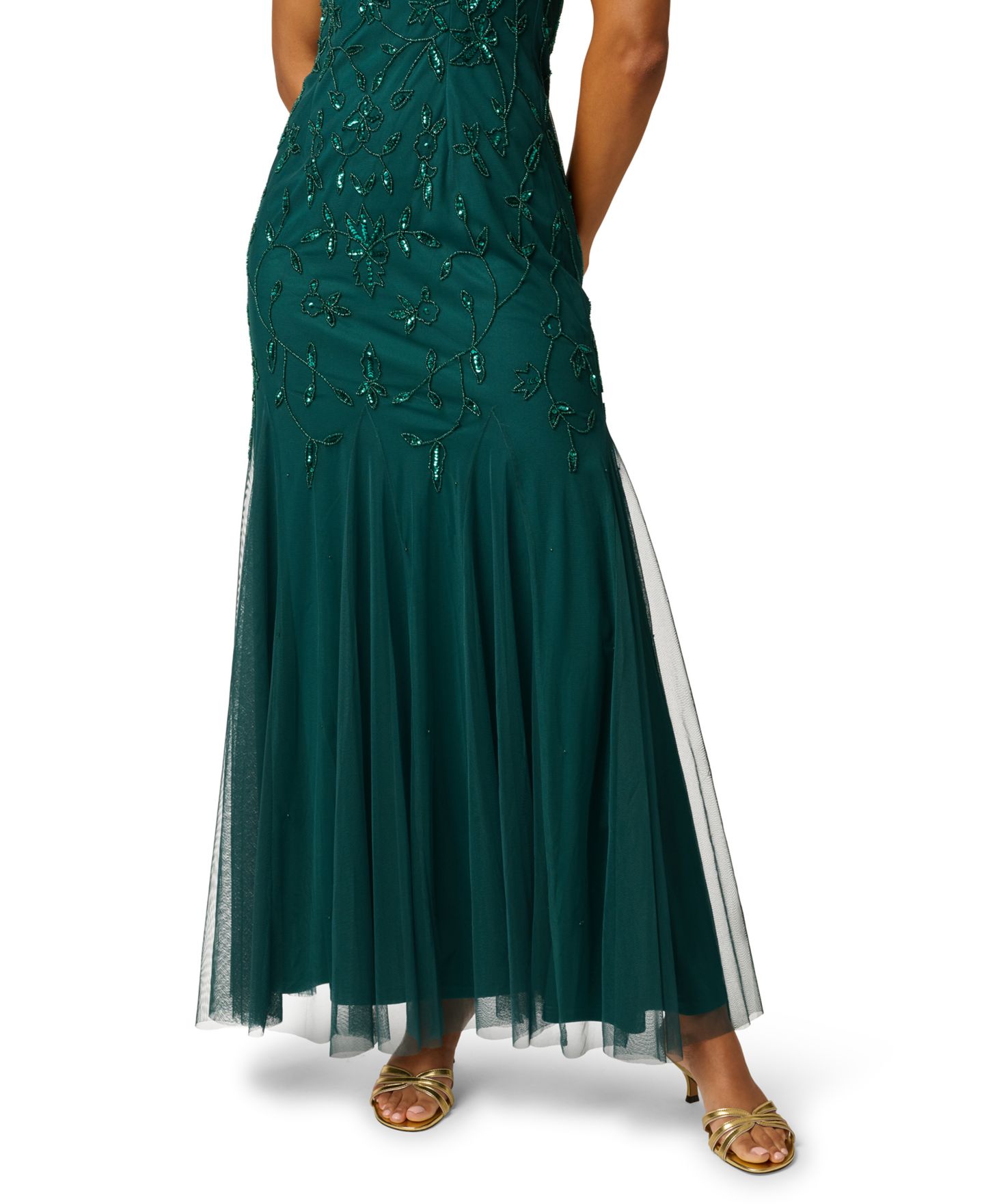 Женское платье Adrianna Papell Beaded-Mesh Square Neck Long, цвет: Зелёный — фото 4