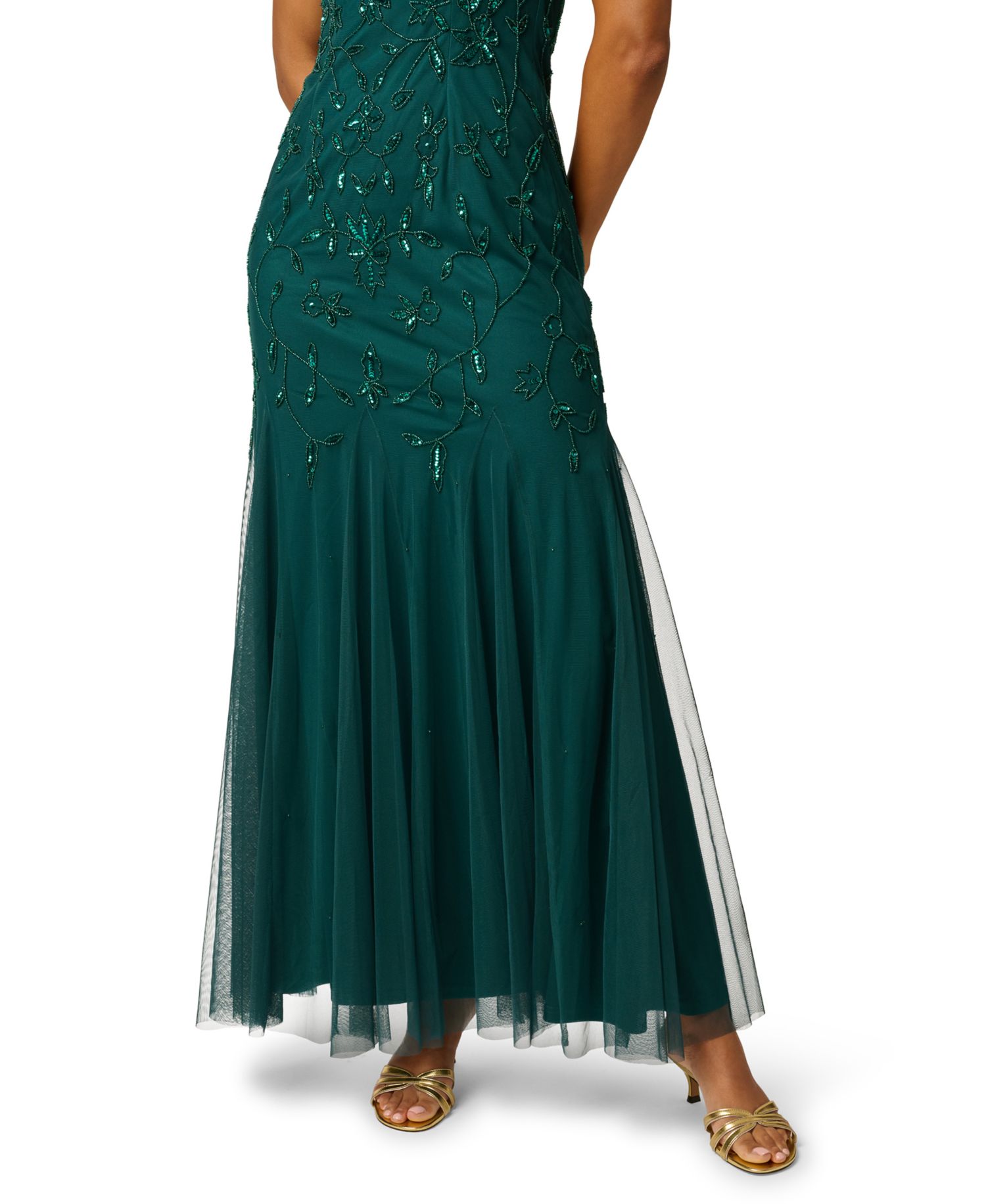 Women's Beaded-Mesh Square Neck Long Dress