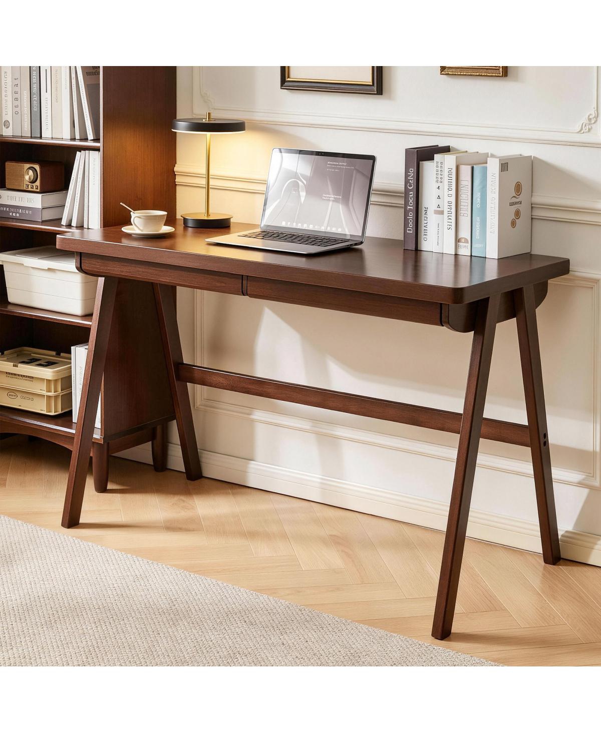 Streamdale Furniture Solid Wood Computer Desk, Retro Walnut Writing Table with Drawer, 47