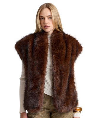 Women's Belted Faux Fur Shawl Collar Vest