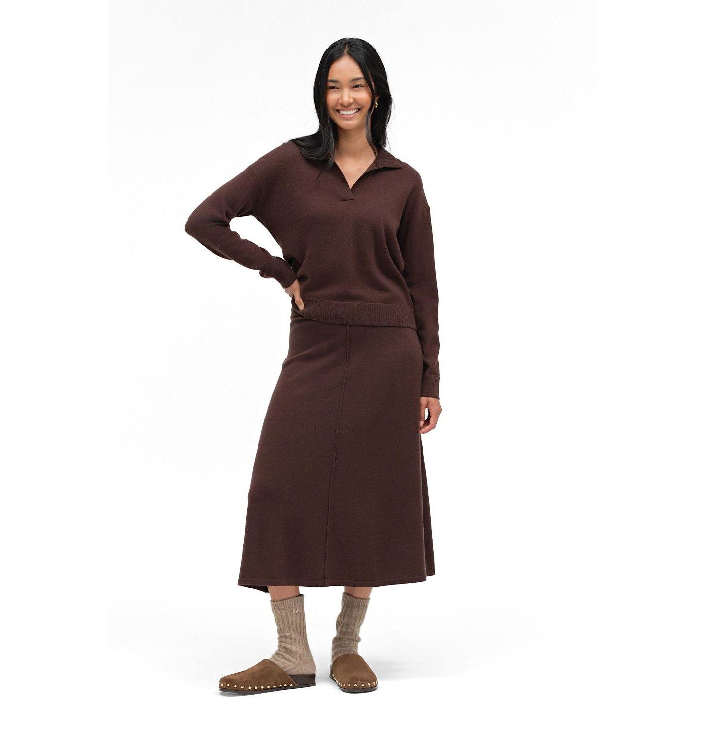 Женский свитер Chinti & Parker Collared V-Neck Relaxed-Fit Wool-Cashmere, цвет: Коричневый — фото 2