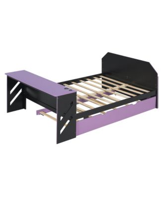 Full Size Wood Daybed with Twin Size Trundle,Desk and USB