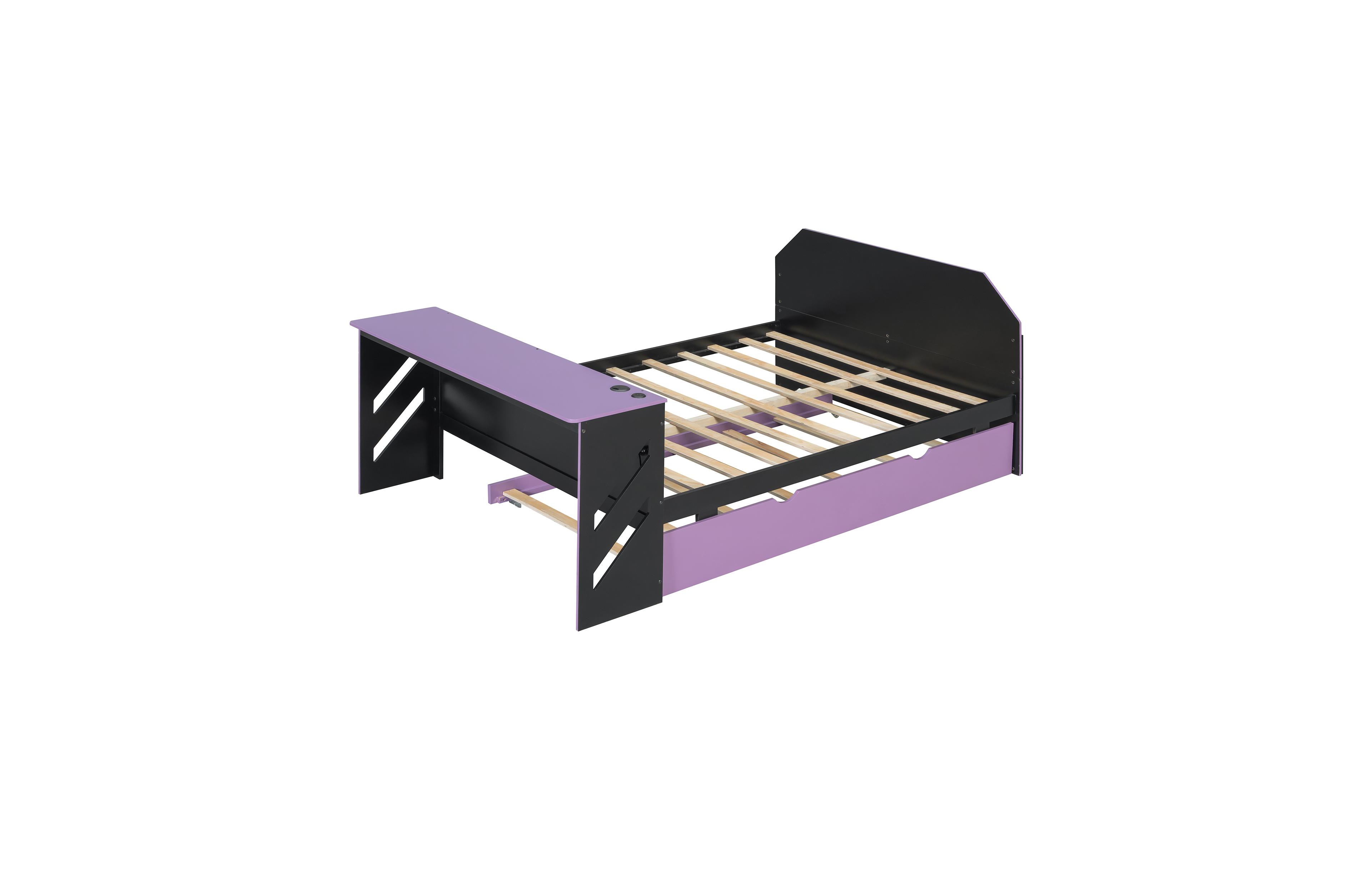 Clihome Full Size Wood Daybed with Twin Size Trundle,Desk and Usb
