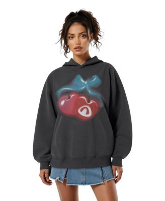 Women's Oversized Cherry-Print Pullover Hoodie